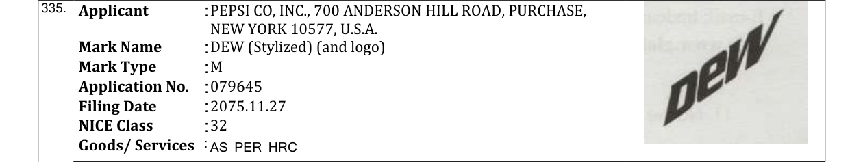 Original bulletin entry for DEW (Stylized) (and logo)