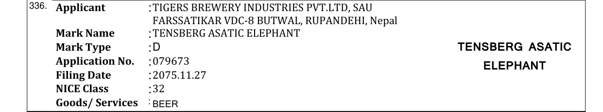 Original bulletin entry for TENSBERG ASATIC ELEPHANT