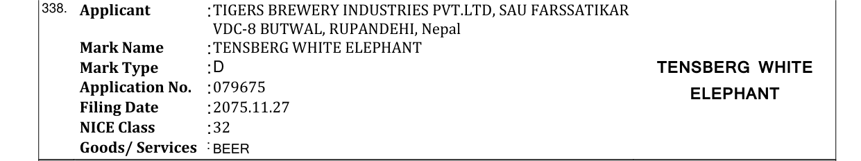 Original bulletin entry for TENSBERG WHITE ELEPHANT
