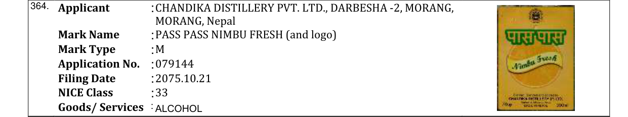 Original bulletin entry for PASS PASS NIMBU FRESH (and logo)