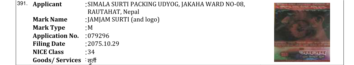 Original bulletin entry for JAMJAM SURTI (and logo)