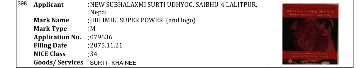 Original bulletin entry for JHILIMILI SUPER POWER (and logo)