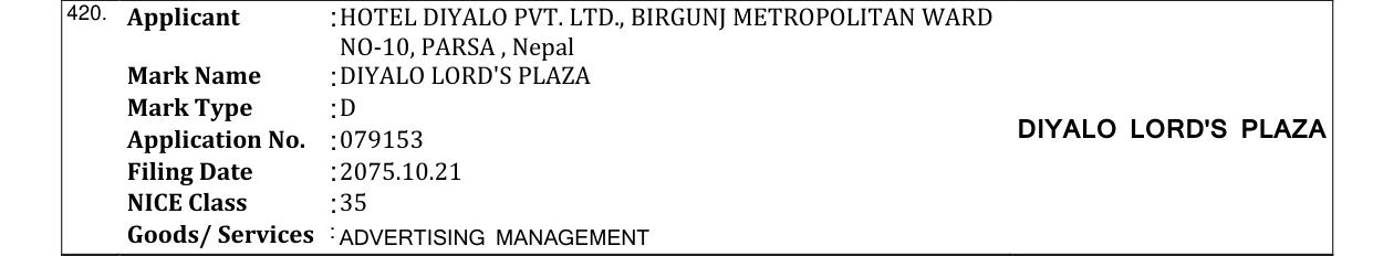 Original bulletin entry for DIYALO LORD'S PLAZA