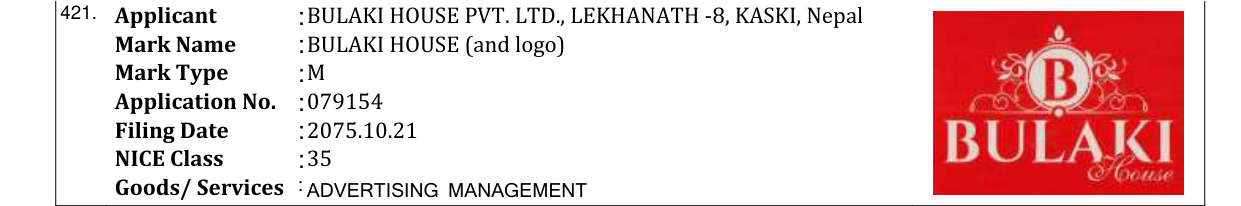 Original bulletin entry for BULAKI HOUSE (and logo)