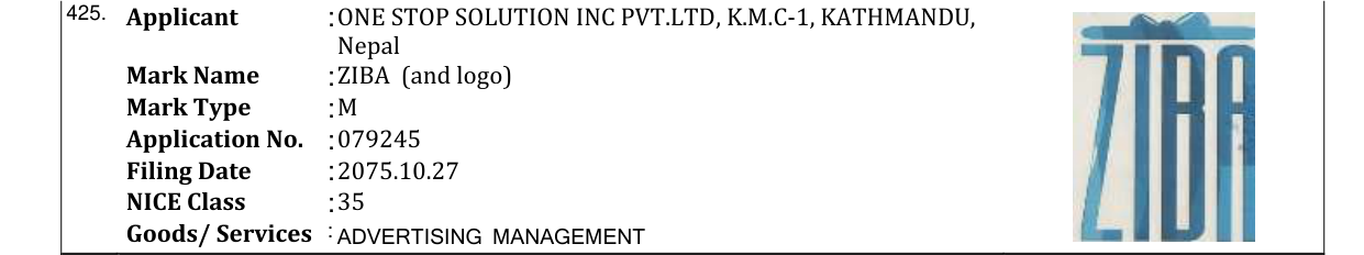 Original bulletin entry for ZIBA (and logo)