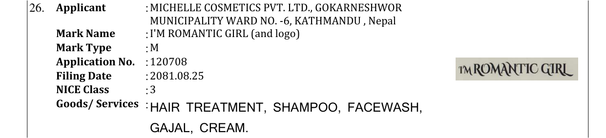 Original bulletin entry for I'M ROMANTIC GIRL (and logo)