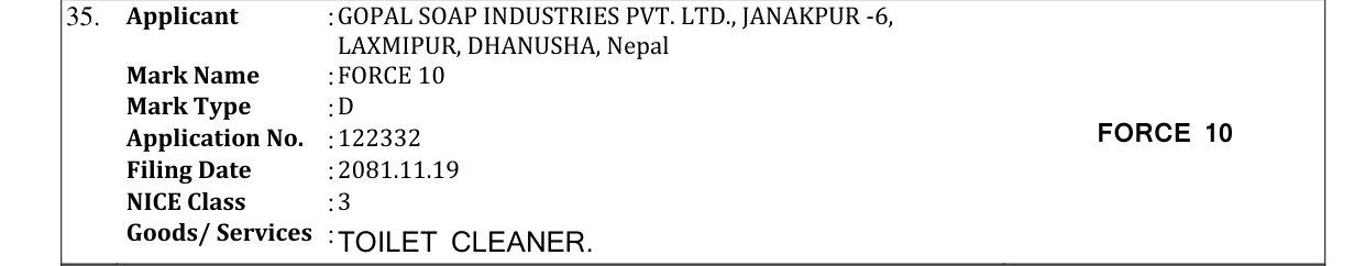 Original bulletin entry for FORCE 10