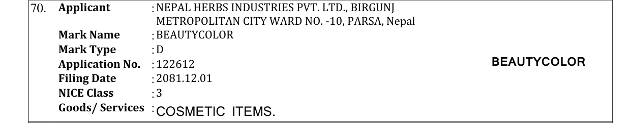 Original bulletin entry for BEAUTYCOLOR