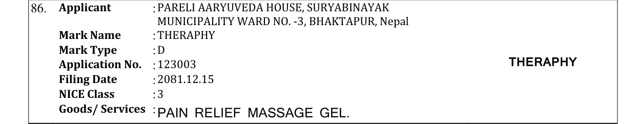 Original bulletin entry for THERAPHY