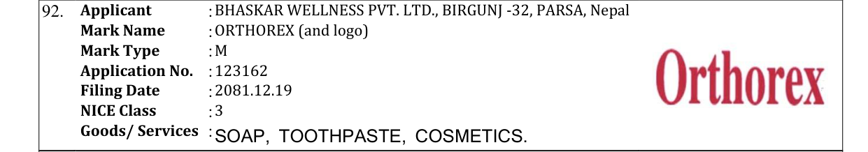 Original bulletin entry for ORTHOREX (and logo)