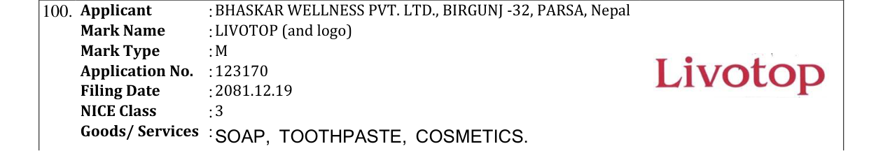 Original bulletin entry for LIVOTOP (and logo)