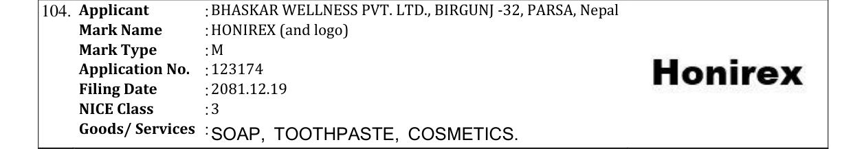 Original bulletin entry for HONIREX (and logo)