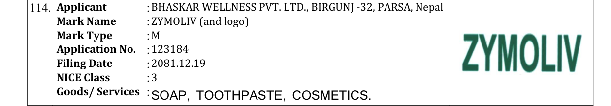 Original bulletin entry for ZYMOLIV (and logo)