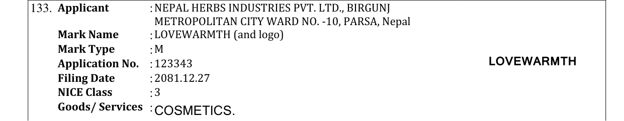 Original bulletin entry for LOVEWARMTH (and logo)