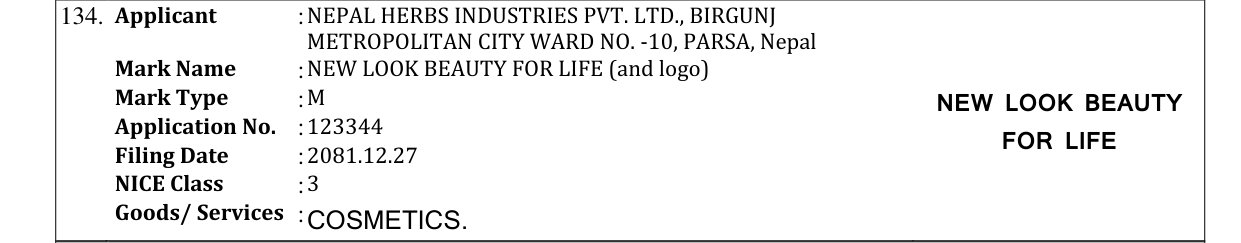 Original bulletin entry for NEW LOOK BEAUTY FOR LIFE (and logo)