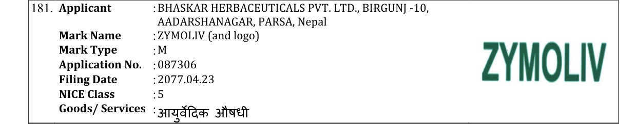 Original bulletin entry for ZYMOLIV (and logo)