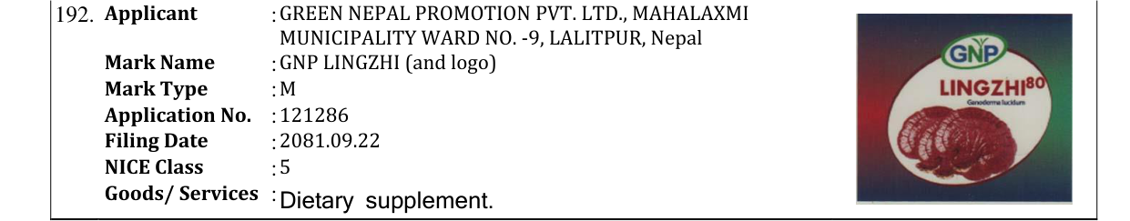 Original bulletin entry for GNP LINGZHI (and logo)