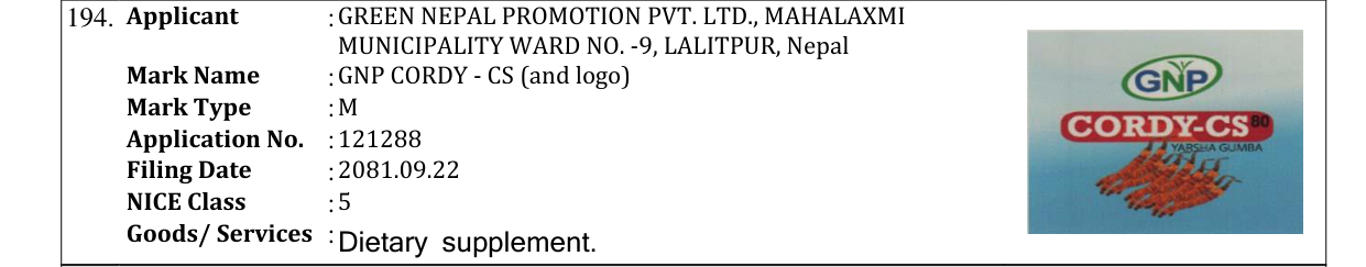 Original bulletin entry for GNP CORDY - CS (and logo)