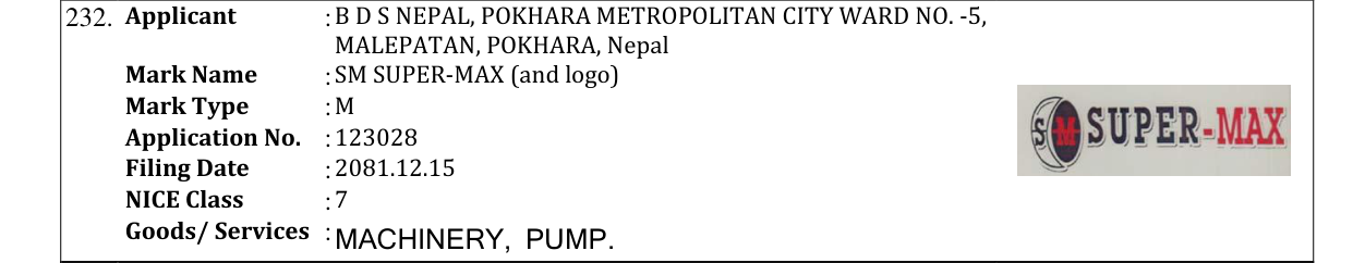 Original bulletin entry for SM SUPER-MAX (and logo)