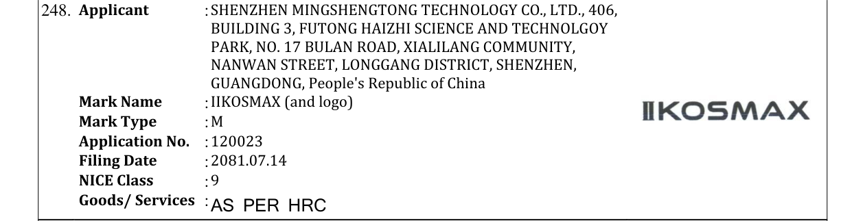Original bulletin entry for IIKOSMAX (and logo)