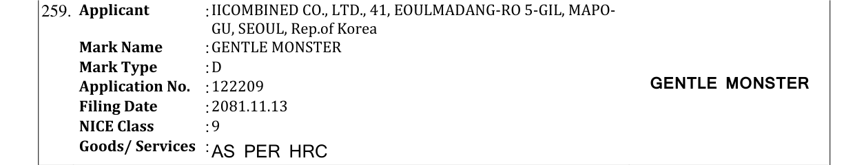 Original bulletin entry for GENTLE MONSTER