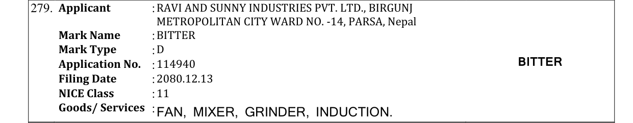 Original bulletin entry for BITTER