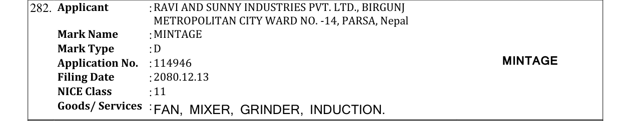 Original bulletin entry for MINTAGE