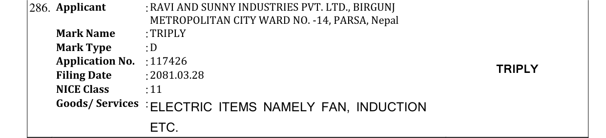 Original bulletin entry for TRIPLY