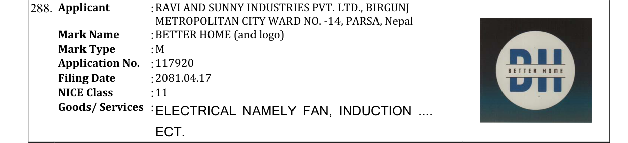 Original bulletin entry for BETTER HOME (and logo)