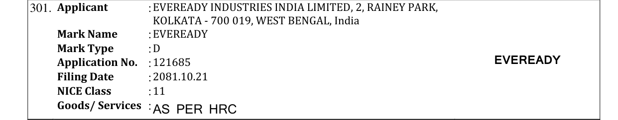 Original bulletin entry for EVEREADY