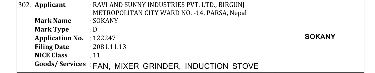 Original bulletin entry for SOKANY