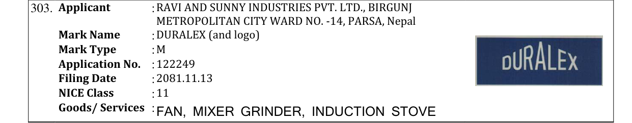Original bulletin entry for DURALEX (and logo)