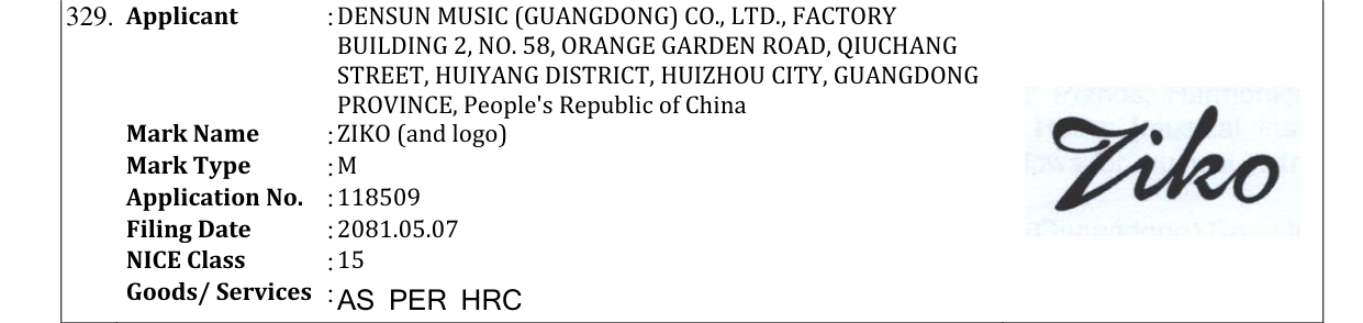 Original bulletin entry for ZIKO (and logo)