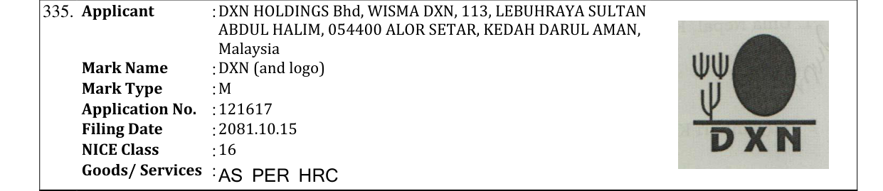 Original bulletin entry for DXN (and logo)