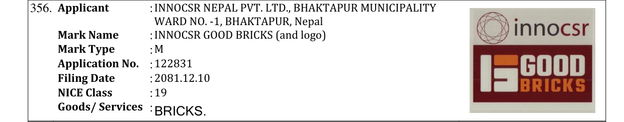 Original bulletin entry for INNOCSR GOOD BRICKS (and logo)