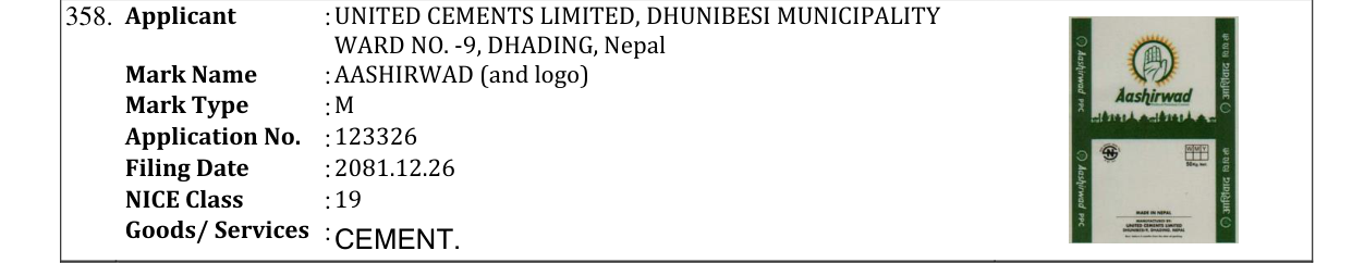 Original bulletin entry for AASHIRWAD (and logo)